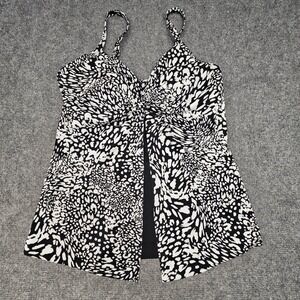 Swim‎ Solutions Flyaway Tankini Womens Size 12 Black White Animal Print Swim Top